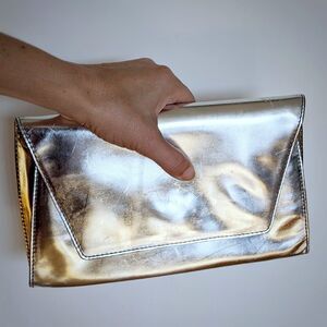 RARE DVF Silver & Gold Metallic Leather Clutch marked SAMPLE NOT TO BE SOLD